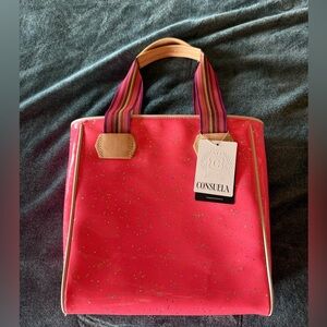 Consuela Vibrant Pink Tote with Multicolored Handles